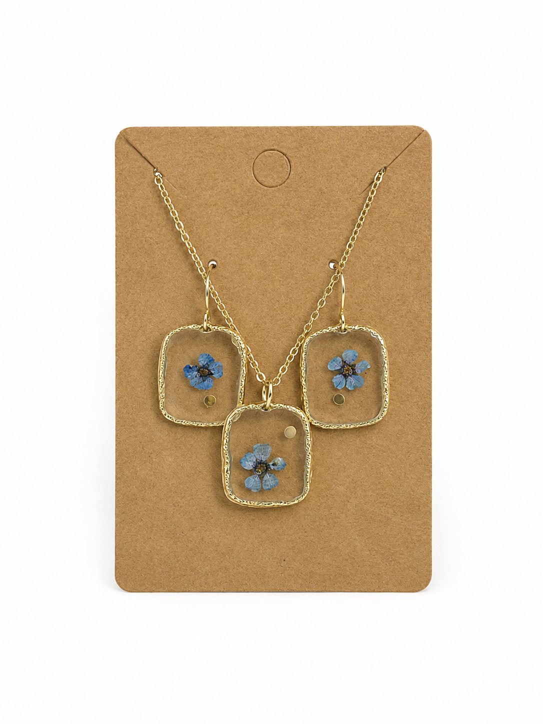Pressed Flower Jewelry Set - Blue Floral