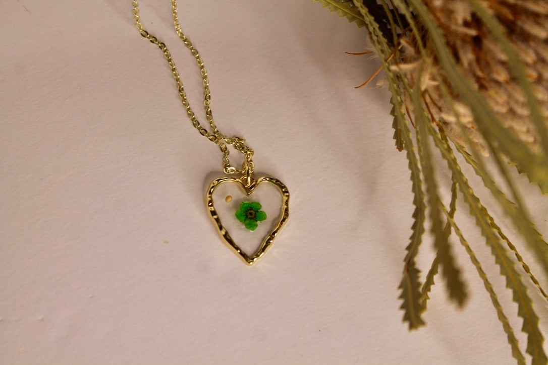 Heart Necklace - Green - Medium Length Chain