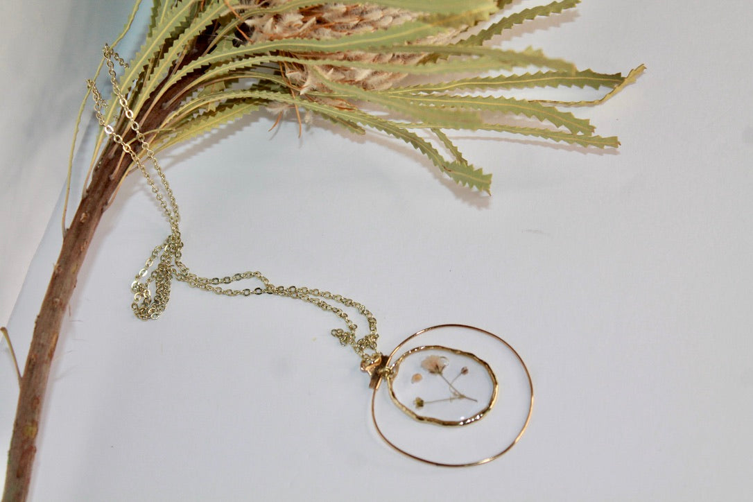 Necklace - Pressed Babys Breath Flower - 30in Chain