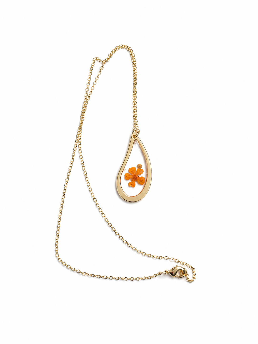 Pressed Flower Necklace - Orange Floral