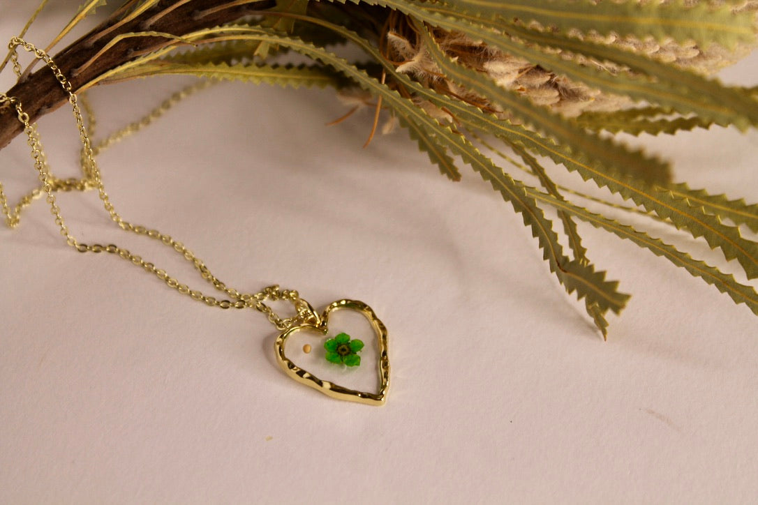 Heart Necklace - Green - Medium Length Chain