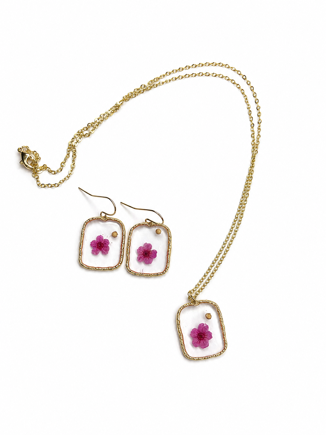 Pressed Flower Jewelry Set - Pink Floral