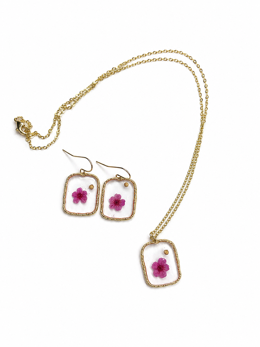 Pressed Flower Jewelry Set - Pink Floral