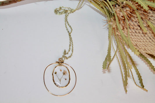 Necklace - Pressed Babys Breath Flower - 30in Chain