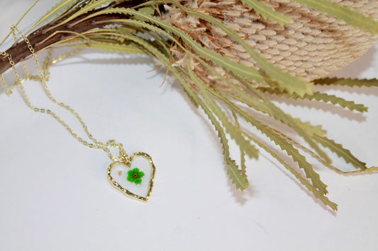 Heart Necklace - Green - Medium Length Chain