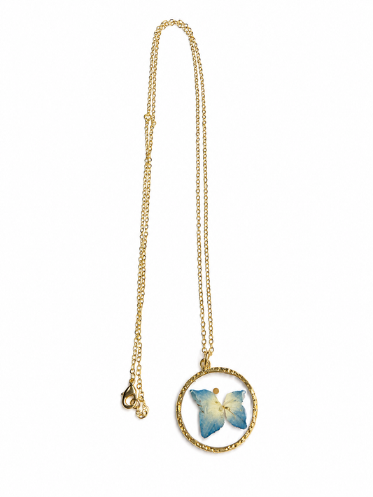 Pressed Flower Necklace - Blue Floral