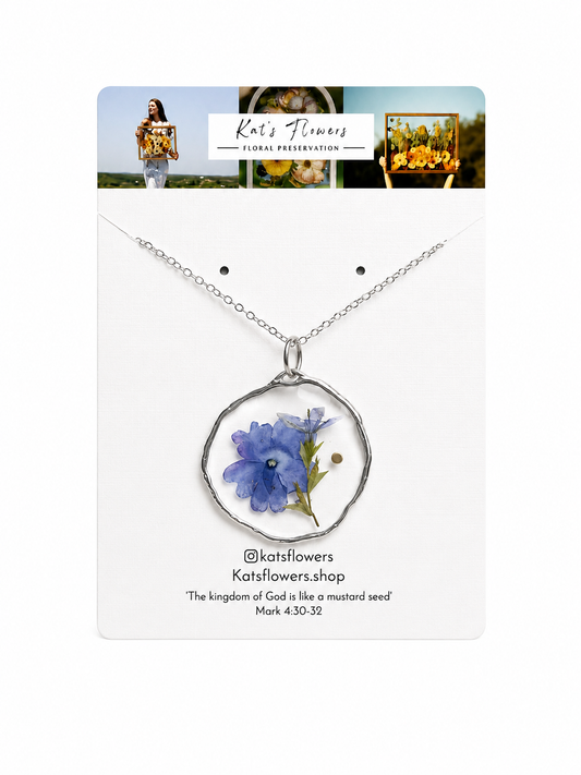 Pressed Flower Necklace - Purple / Blue Floral