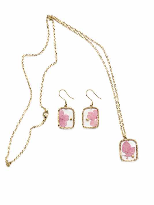 Pressed Flower Jewelry Set - Pink Floral