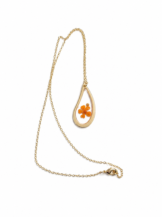 Pressed Flower Necklace - Orange Floral