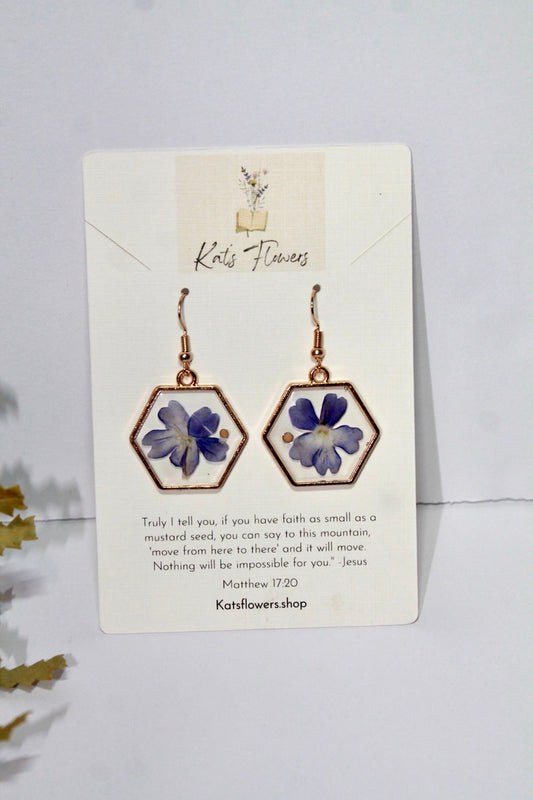 Earrings with Purple Pressed Flower