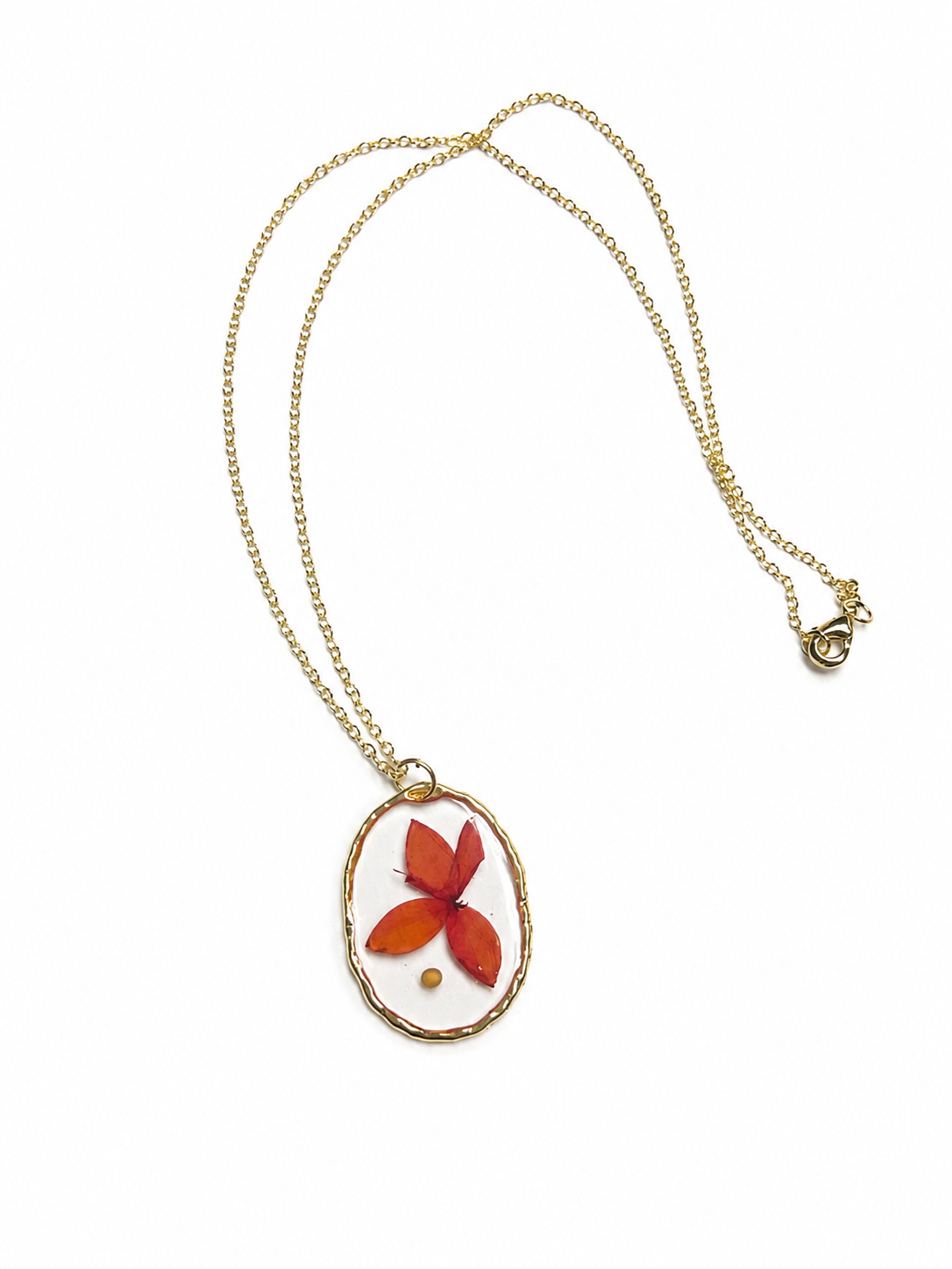 Pressed Flower Necklace - Red & Pink Floral