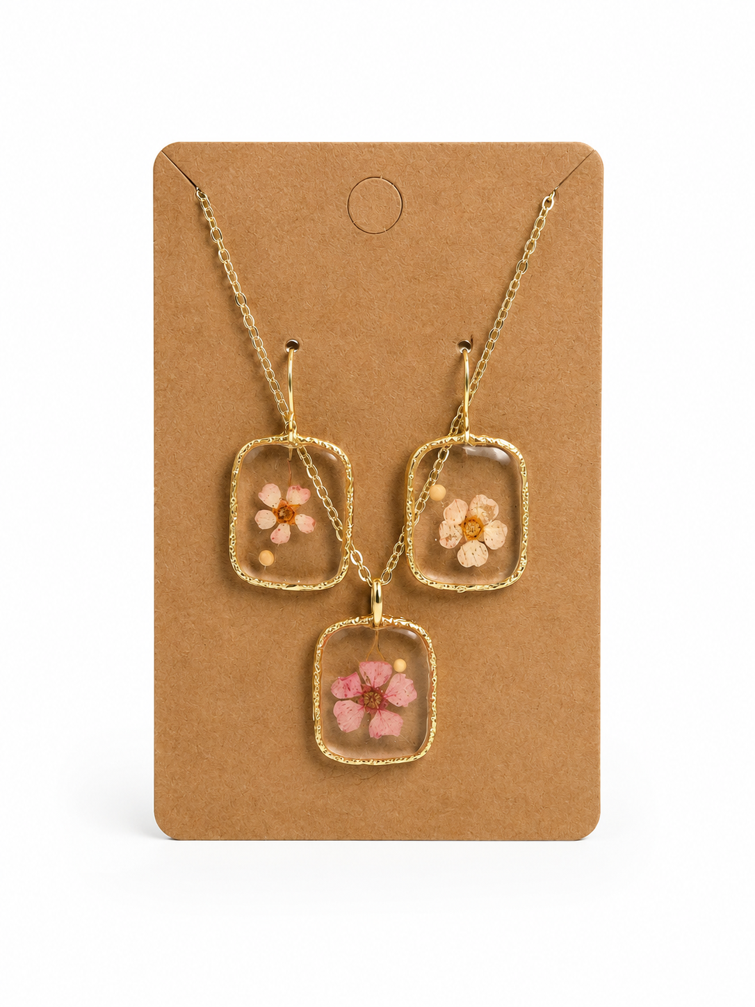 Pressed Flower Jewelry Set - Pink Floral