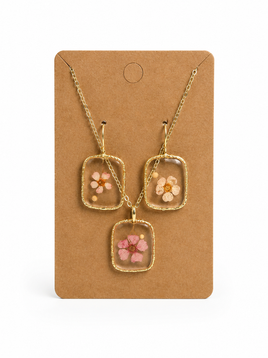 Pressed Flower Jewelry Set - Pink Floral