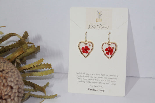 Heart Earrings with Red/Pink Flower