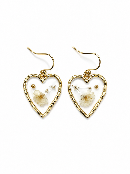 Pressed Flower Earrings - White Floral