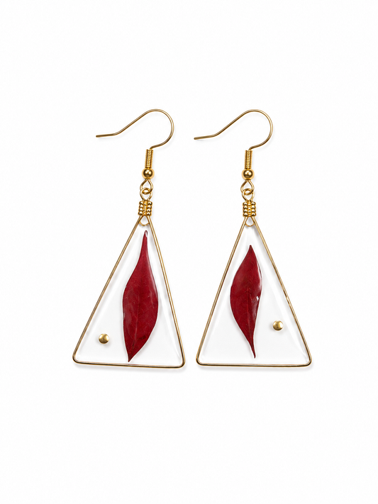 Pressed Leaf Earrings - Red